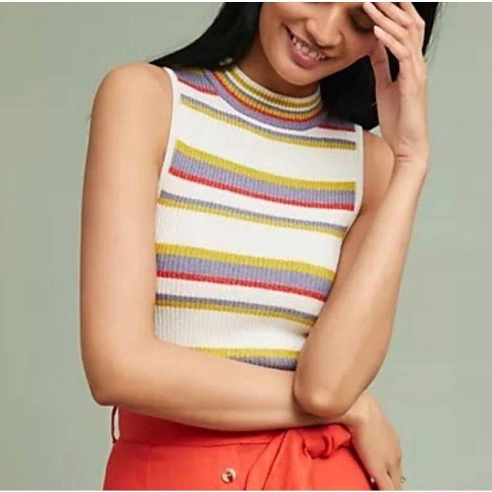 Anthropologie Moth Ribbed Mock Neck Sleeveless Top